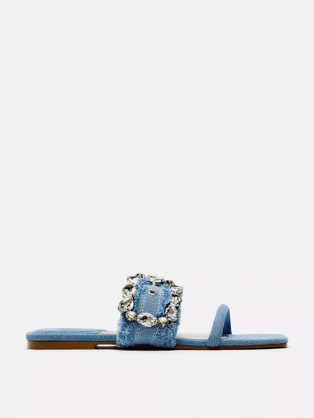Zara Jeweled Denim Slide Sandals - Women